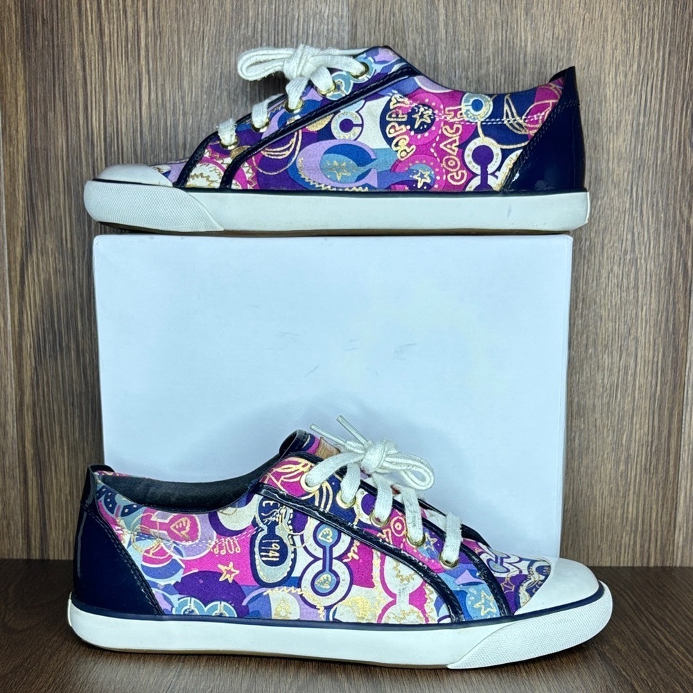 Coach Women’s Size 9B Multicolor Graphic Print Lace Up Sneakers Low Top Shoes